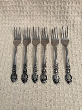 Vintage National Rose & Leaf Pattern  Stainless Dessert Forks (Set of 6) Japan